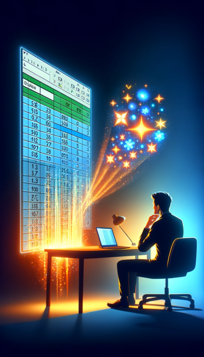 resized A vertical image representing a magical and innovative approach to using Excel for the website ‘Excel Magico’. The image should depict a person sittin resized A vertical image representing a magical and innovative approach to using Excel for the website 'Excel Magico'. The image should depict a person sittin